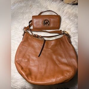 Michael Kors Brown Leather Hobo Bag and Wallet